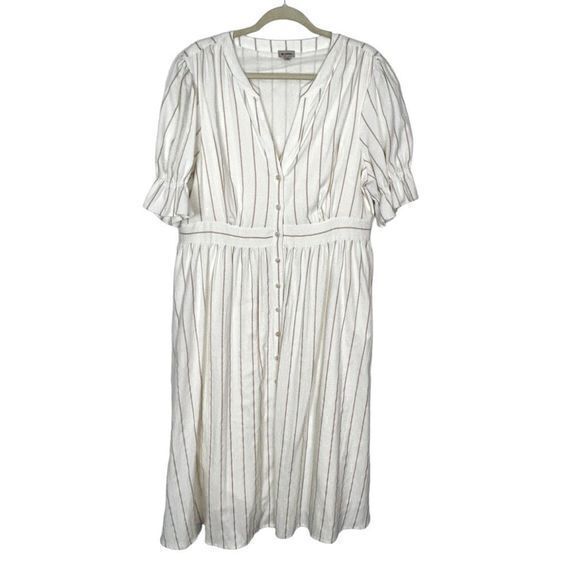 Daniel Cremieux Dresses & Skirts - Cremieux Midi dress Button Up Ivory Stripe Puff Sleeve s z 14 Large